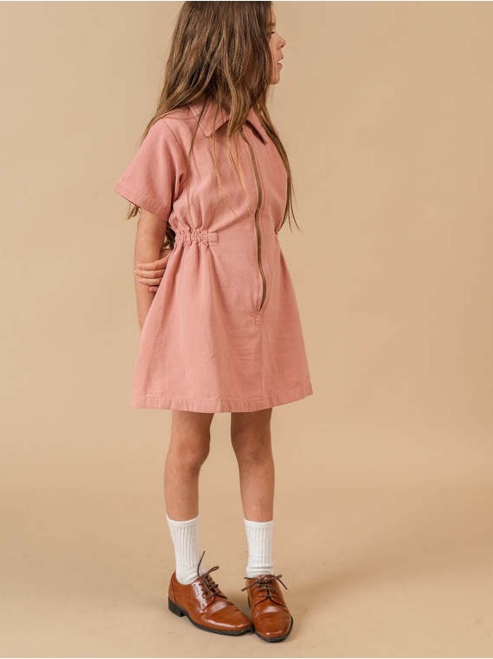 Noble - Girls' Casual Zip-Front Dress in Dusty Rose
